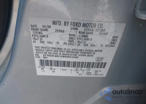 2008 Ford Edge Sel z USA, uszkodzony, nr VIN 2FMDK48C08BB03300